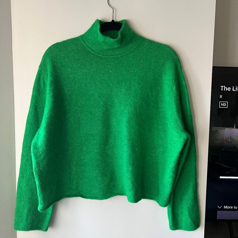Zara WOOL AND ALPACA BLEND TURTLENECK SWEATER ELMERALD